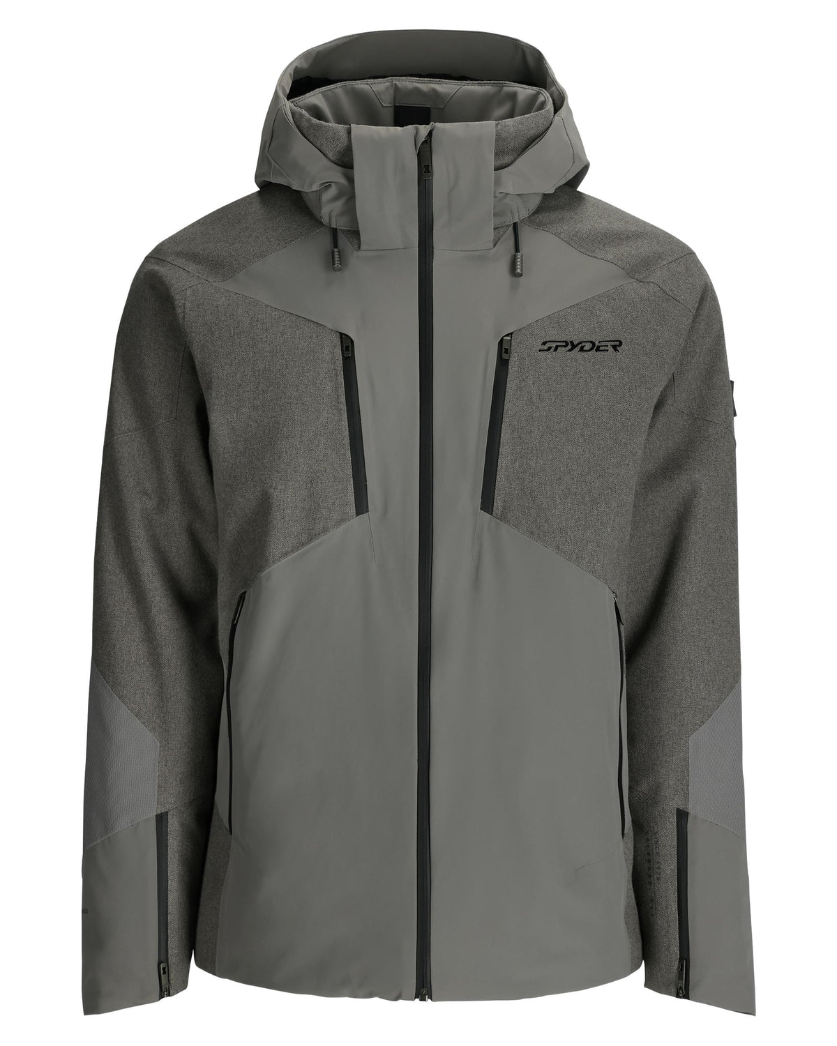 Gray and black jacket with Spyder logo on a white background