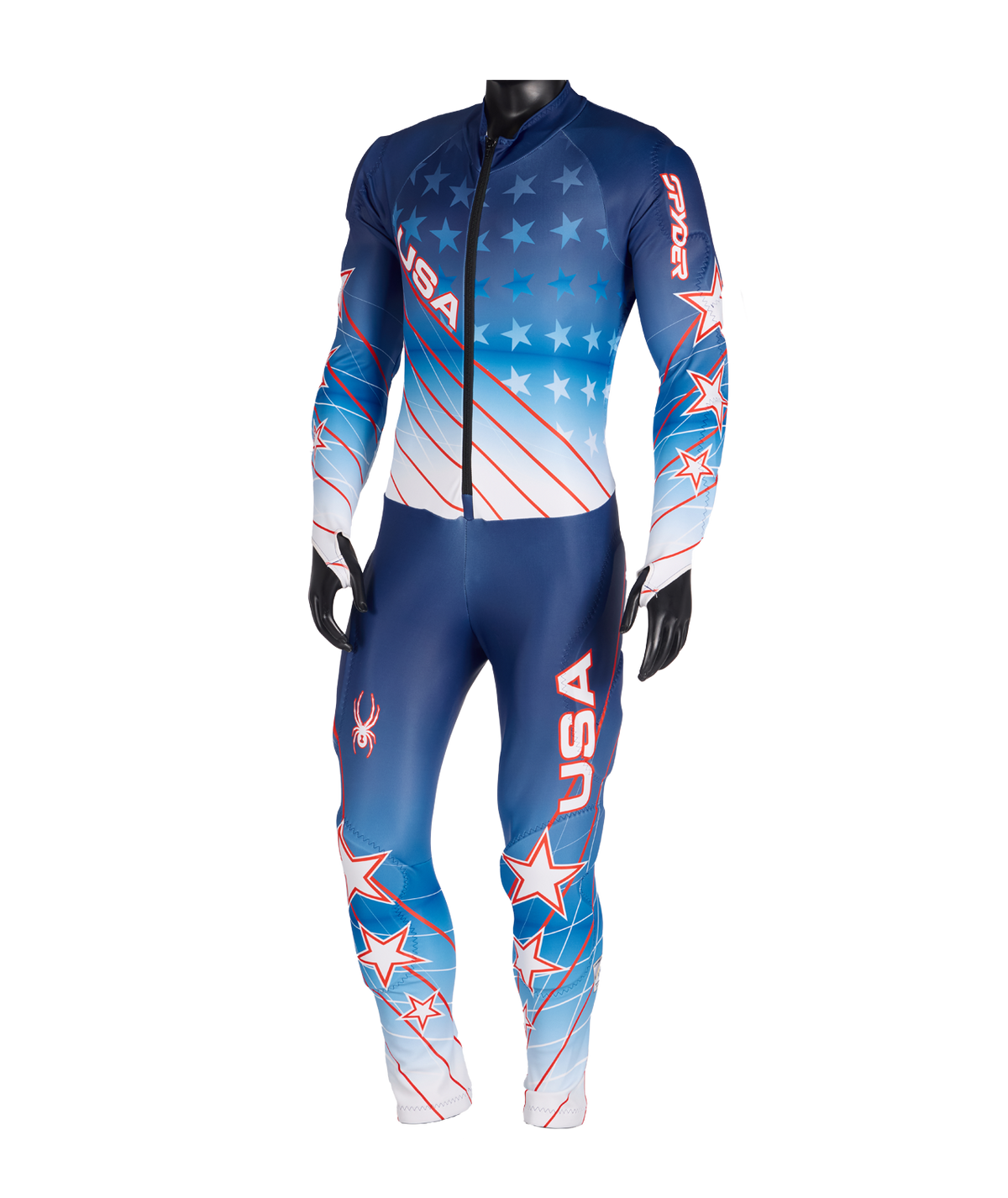 Athletic suit with USA and star pattern on a white background