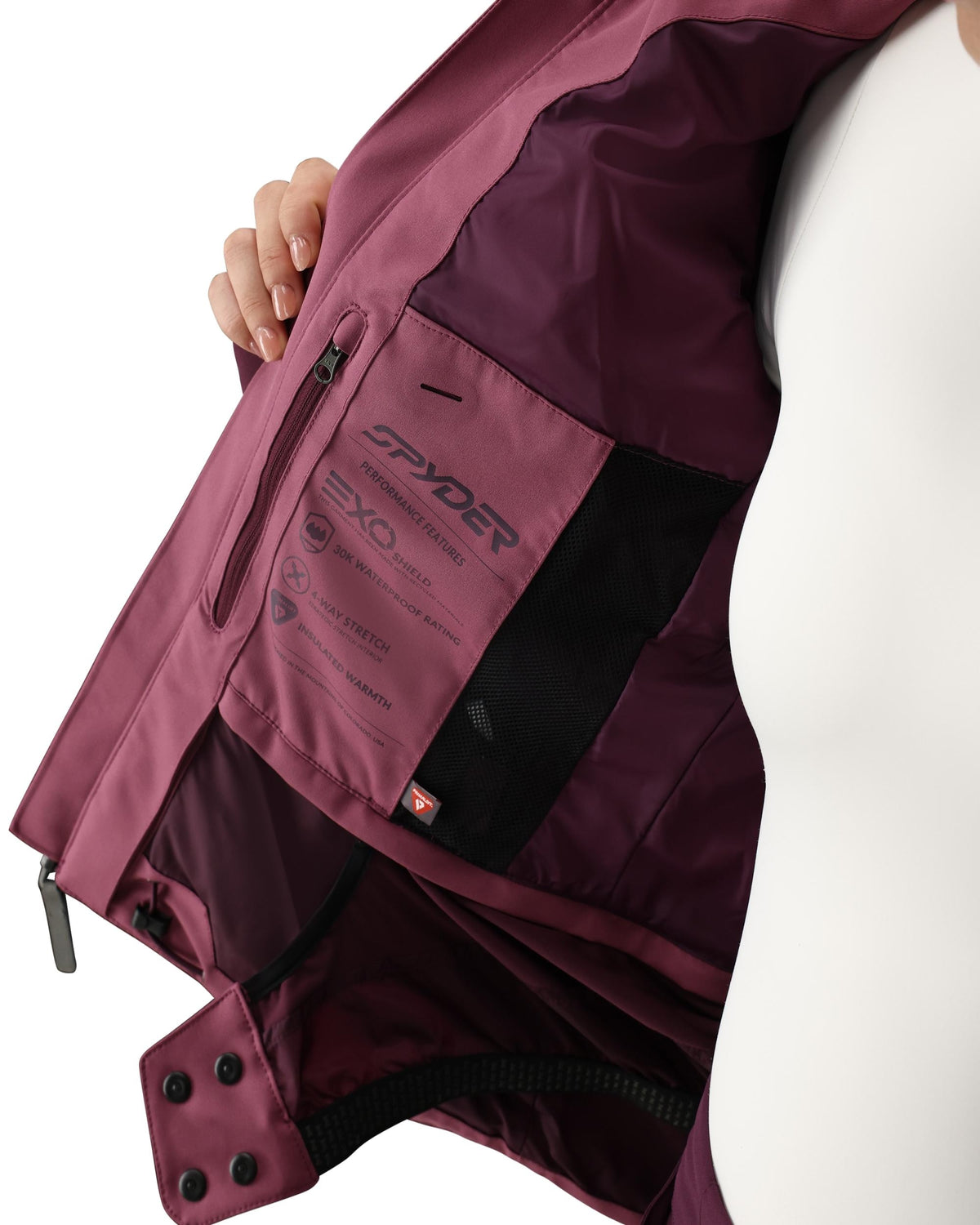 Maroon jacket with Spyder branding on a white background