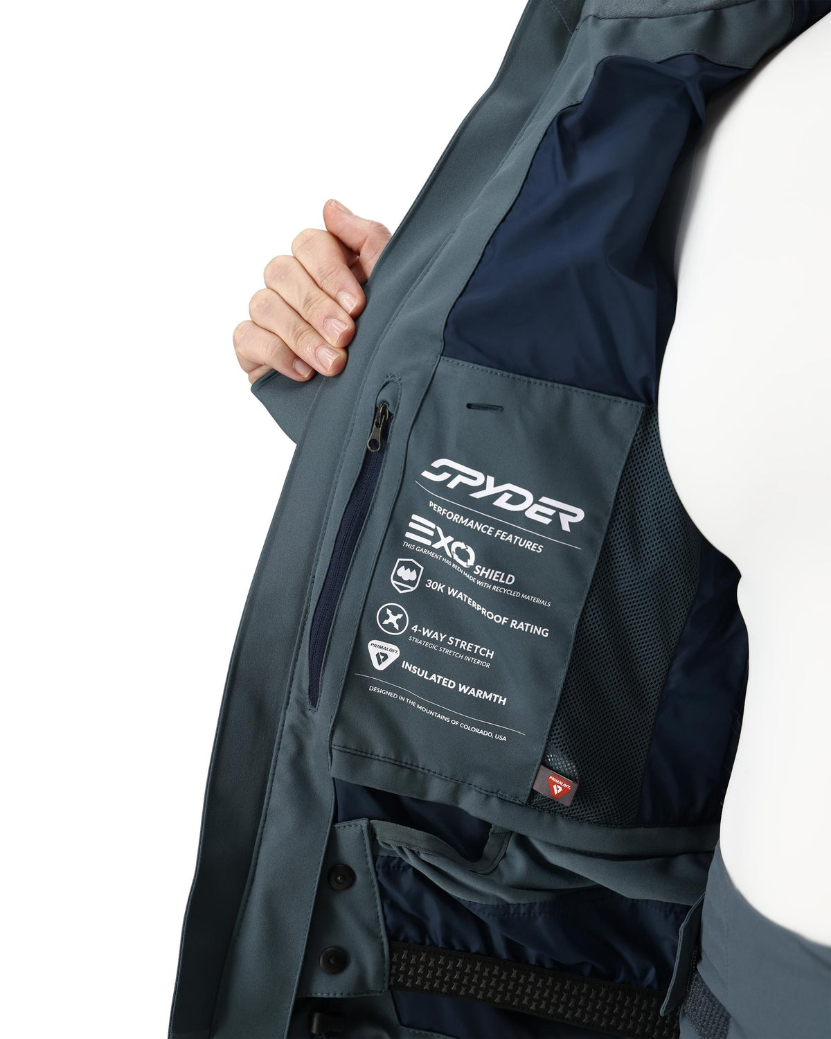 Spyder jacket with EXQ Shield feature on a white background