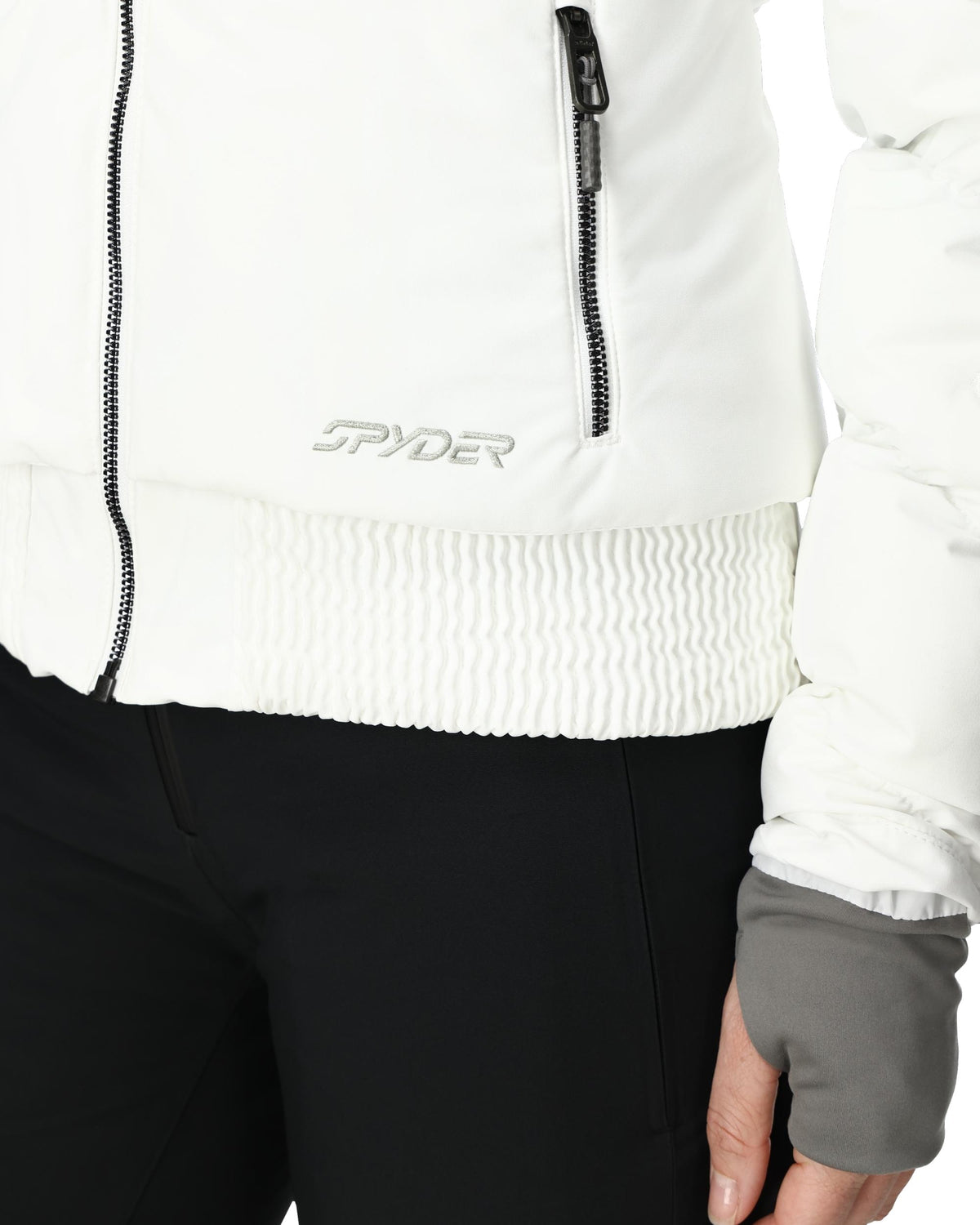 White jacket with Spyder logo on a white background