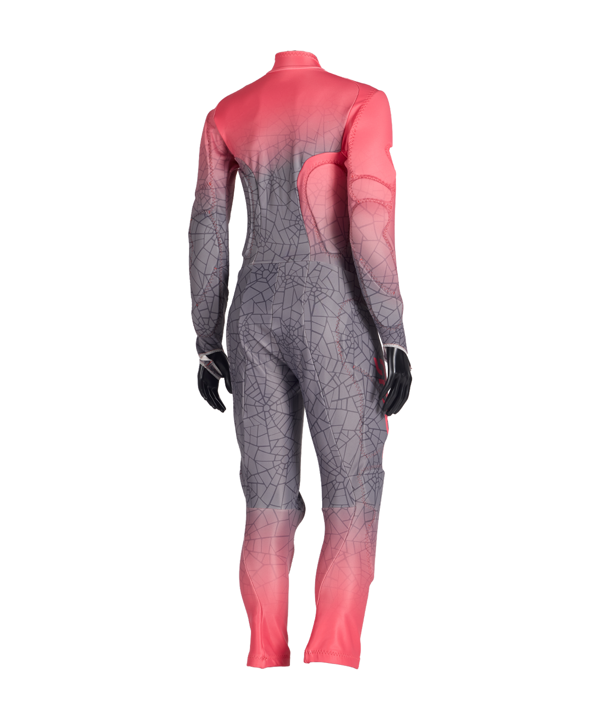 Gradient red to gray bodysuit on a white background