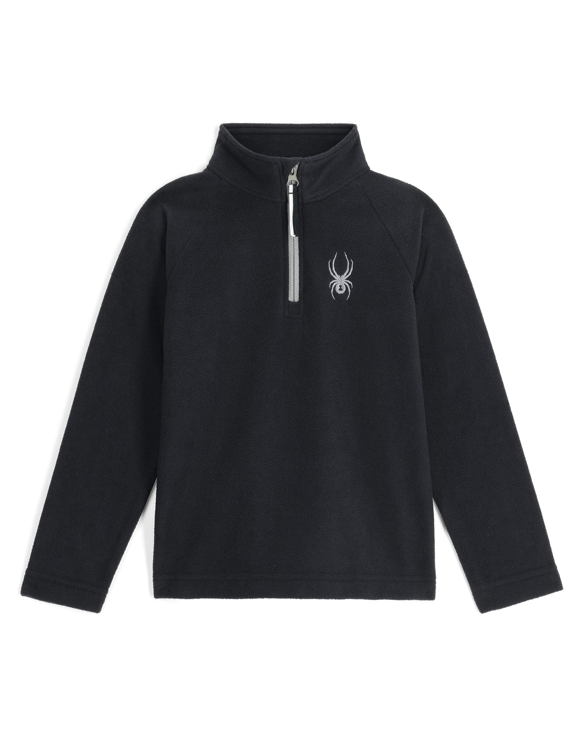 Black quarter-zip pullover with a logo on a white background