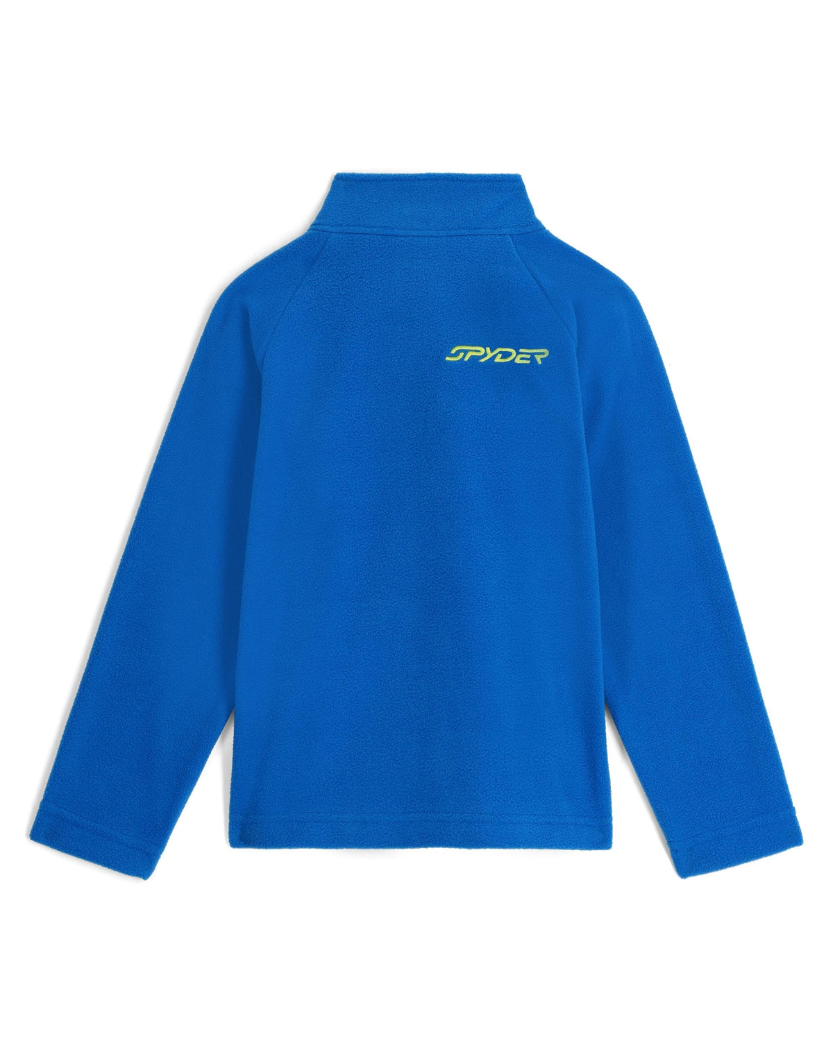 Blue long-sleeve shirt with Spyder logo on the back against a white background