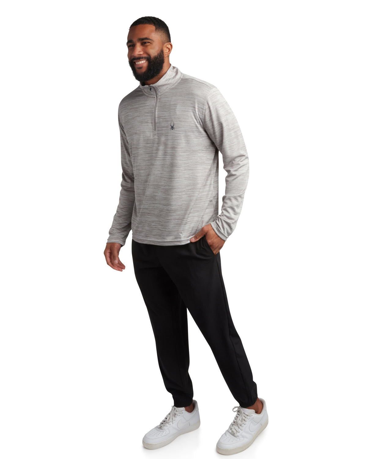 Men's Long Sleeve Honeycomb Quarter Zip - Heather Grey