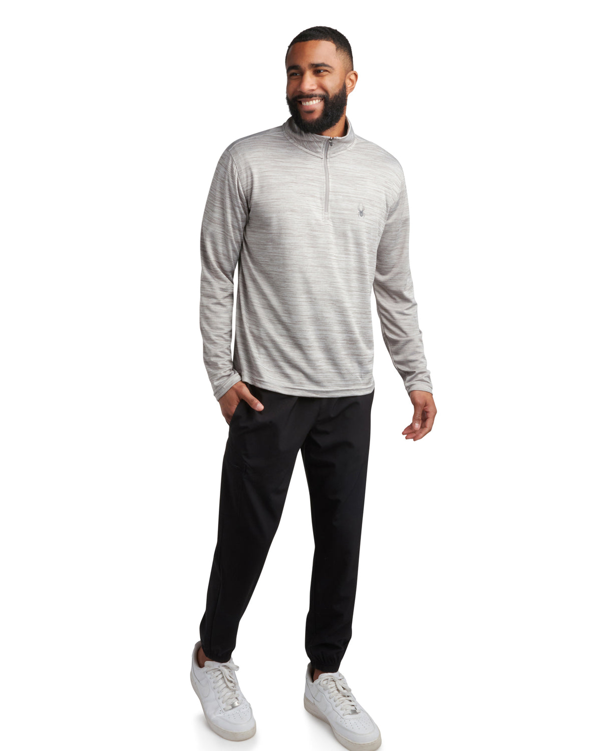 Men's Long Sleeve Honeycomb Quarter Zip - Heather Grey