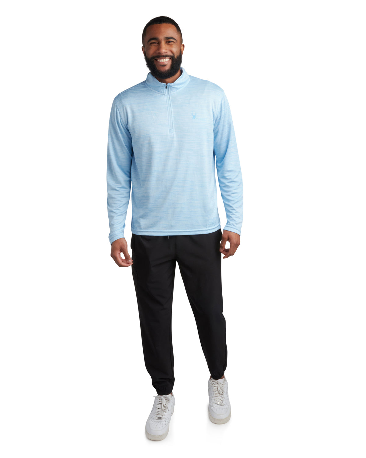 Men's Long Sleeve Honeycomb Quarter Zip - Sky Blue