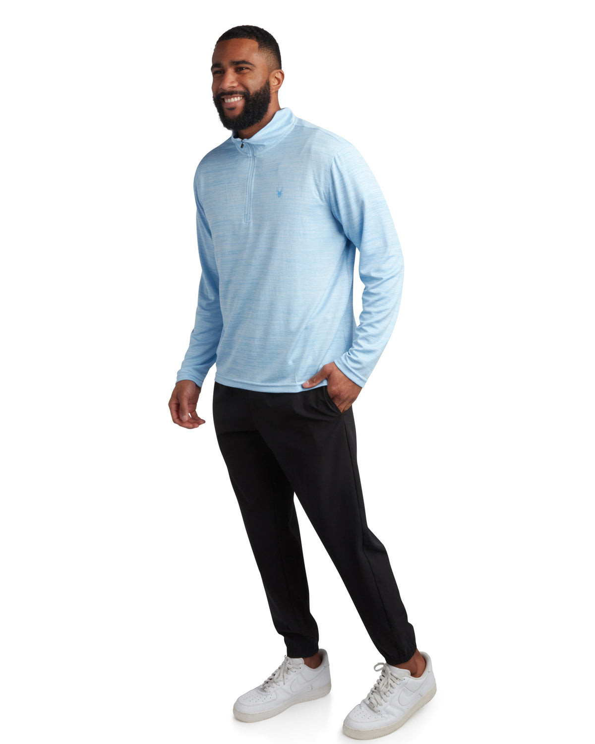 Men's Long Sleeve Honeycomb Quarter Zip - Sky Blue