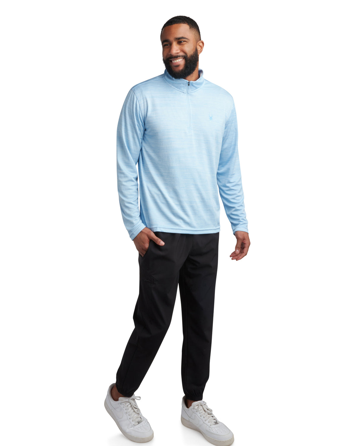Men's Long Sleeve Honeycomb Quarter Zip - Sky Blue