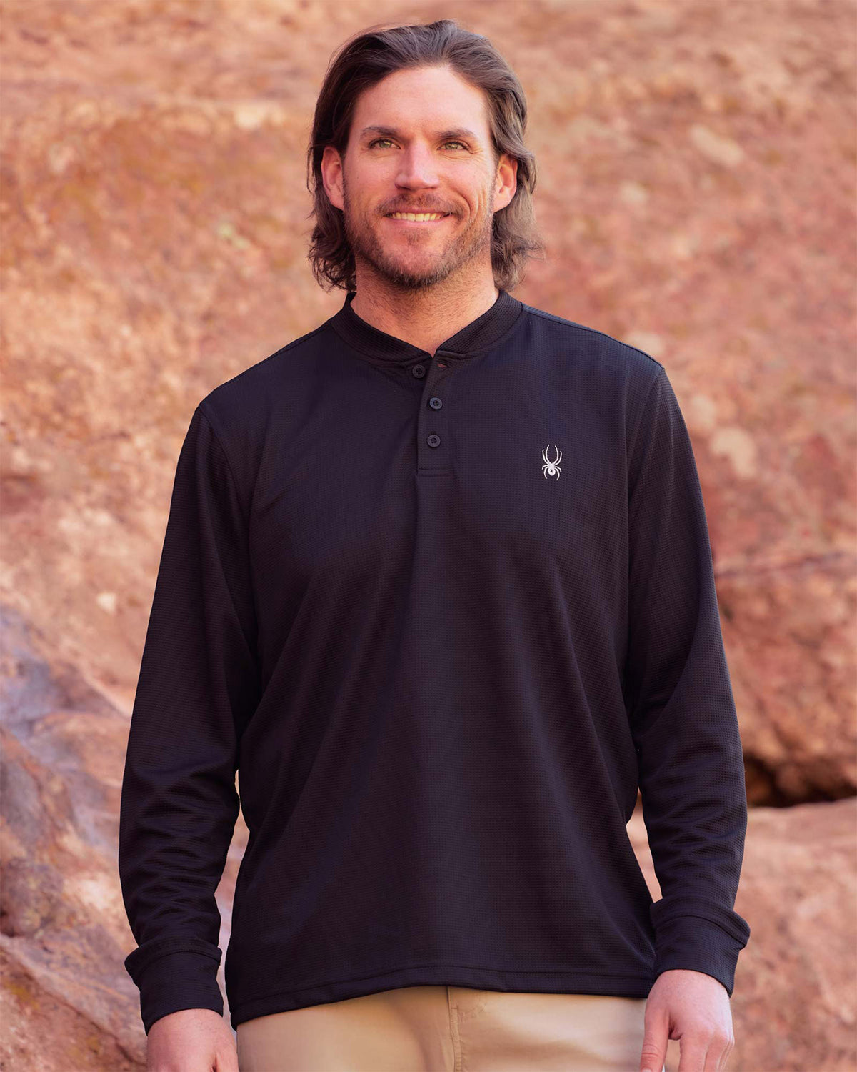 Men's Long Sleeve Thermal Henley - Black