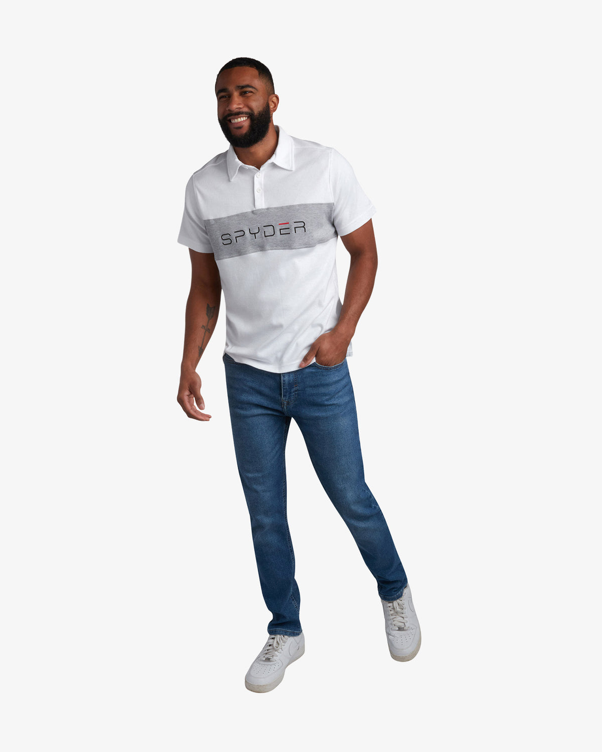 Men's Short Sleeve Color Block Polo - White