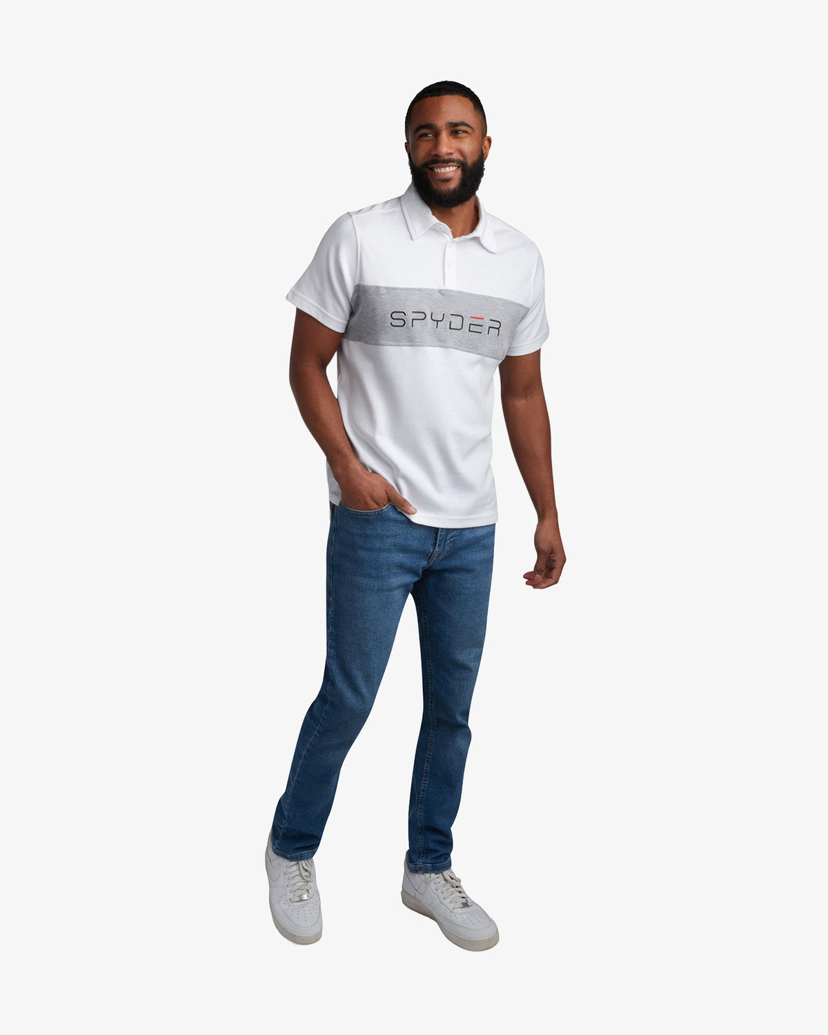 Men's Short Sleeve Color Block Polo - White