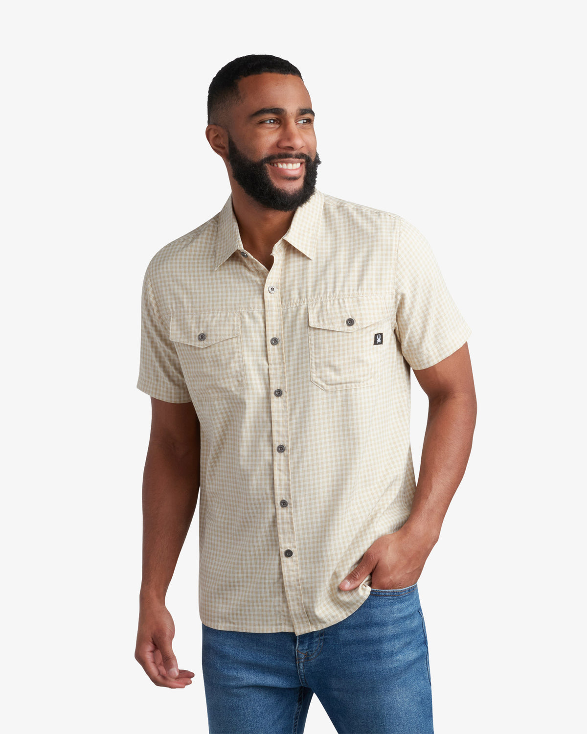 Mens Short Sleeve Mini Check Polo