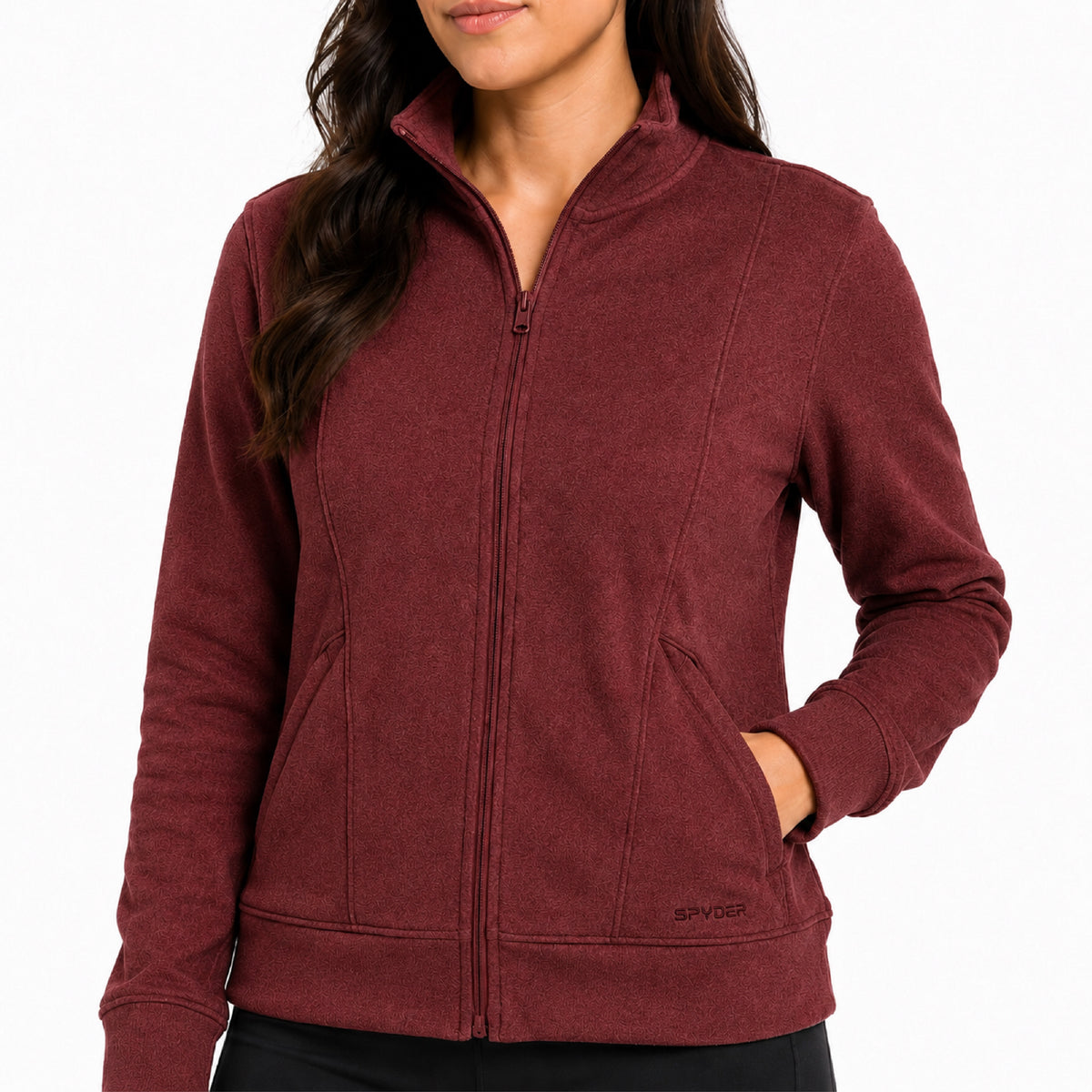Women's Corduroy Mock Neck Zip-Up - Rust