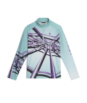 Light blue long-sleeve shirt with purple abstract design on a white background