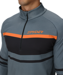 Gray and black half-zip pullover with orange accents and Spyder logo on a white background