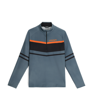 Gray long-sleeve athletic jacket with orange and black accents on a white background