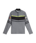 Gray long-sleeve shirt with black and yellow accents on a white background