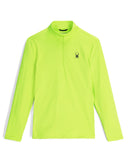 Bright green long-sleeve shirt with a logo on a white background