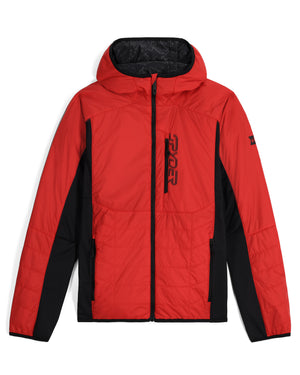 Red and black jacket with a brand logo on a white background