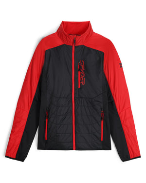 Red and black jacket with a brand logo on a white background