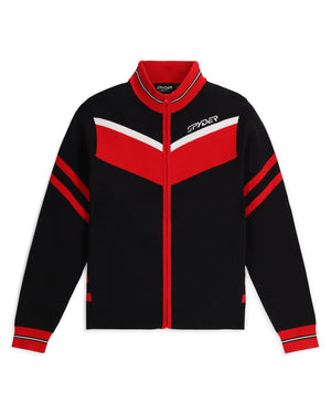 Black and red jacket with white accents on a white background