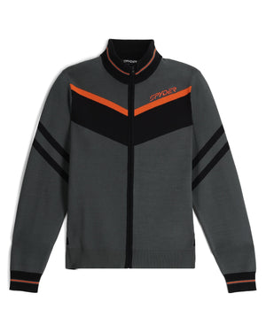 Gray jacket with black and orange accents on a white background