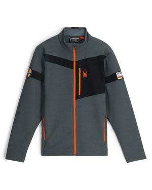 Gray jacket with black and orange accents on a white background