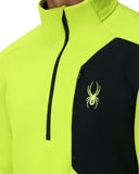 Neon green and black jacket with a spider logo on a white background