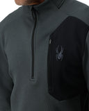 Gray and black jacket with a logo on the chest against a white background