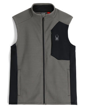 Gray and black vest with a logo on a white background