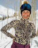 Womens Vivid Half Zip T-Neck - Animal Print
