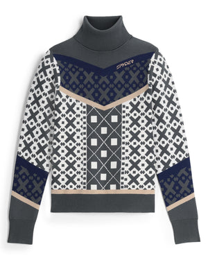 Patterned sweater with geometric design on a white background