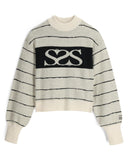 Striped sweater with a logo on a white background