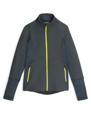 Gray jacket with yellow zipper on a white background