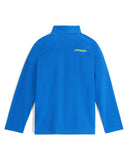 Blue long-sleeve shirt with a brand logo on the back against a white background