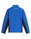 Blue and black jacket with Spyder logo on a white background
