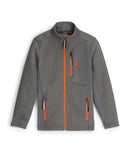 Gray jacket with orange zippers and accents on a white background