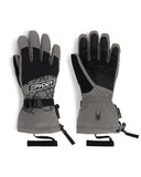 Pair of gray and black gloves with Spyder logo on a white background