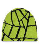 Green beanie with black abstract pattern on a white background