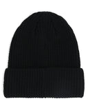 Black knit beanie on a white background