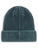 Teal ribbed knit beanie on a white background