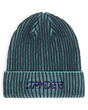 Teal beanie with 'SPIDER' logo on a white background