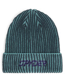 Teal beanie with 'SPIDER' logo on a white background