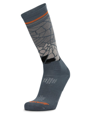 Gray sock with orange accents on a white background