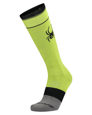 Green and gray sock with a logo on a white background