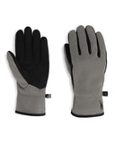 Pair of gray gloves with black accents on a white background