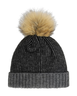 Women's Plait Pom Hat - Black