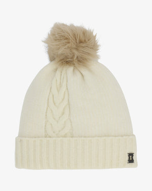 Women's Plait Pom Hat - White