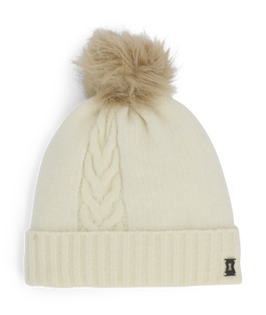 Womens Plait Pom Hat - White